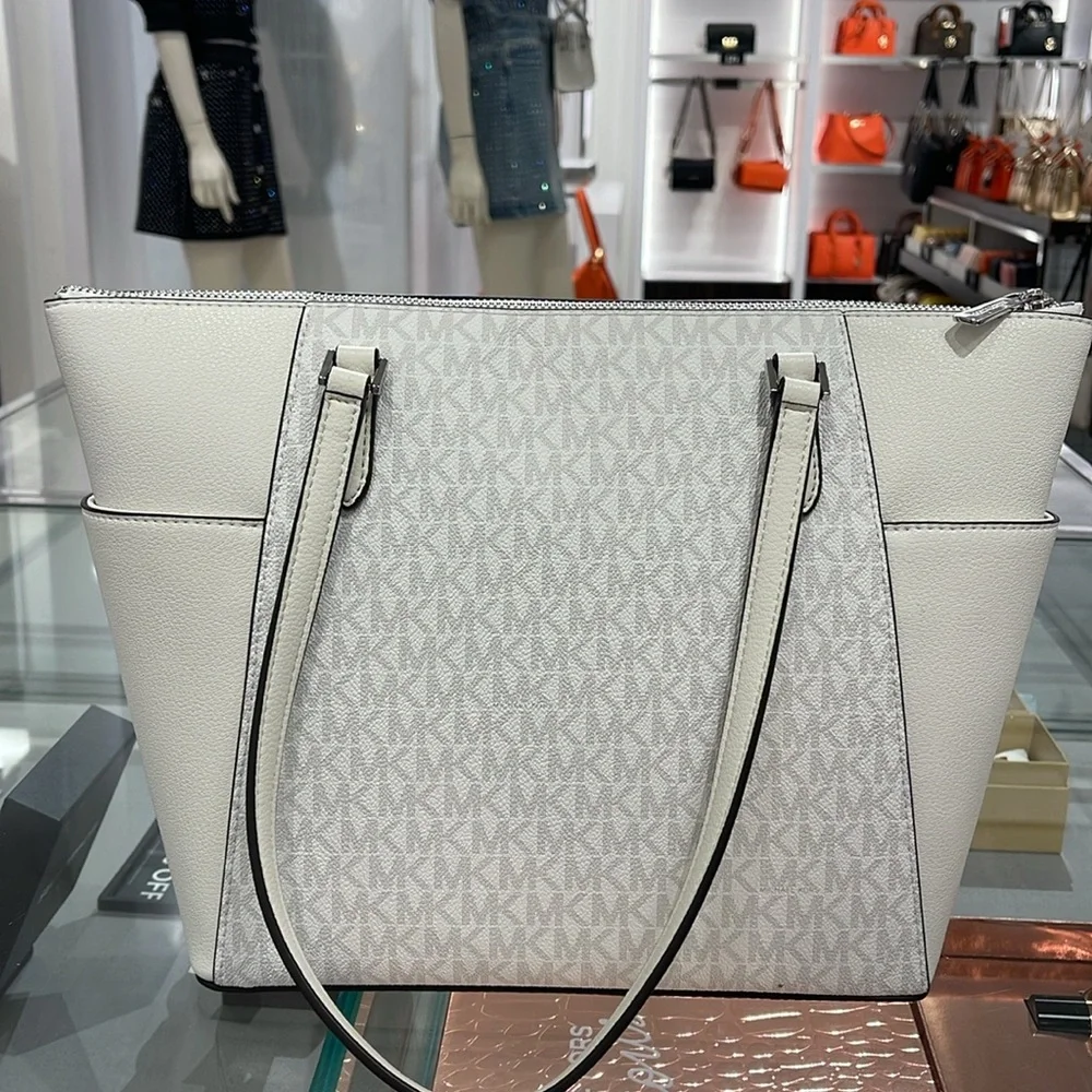 Michael Kors Charlotte Large Logo and Leather Top-Zip Tote Bag
Optic White 
NWT - Picture 7 of 16